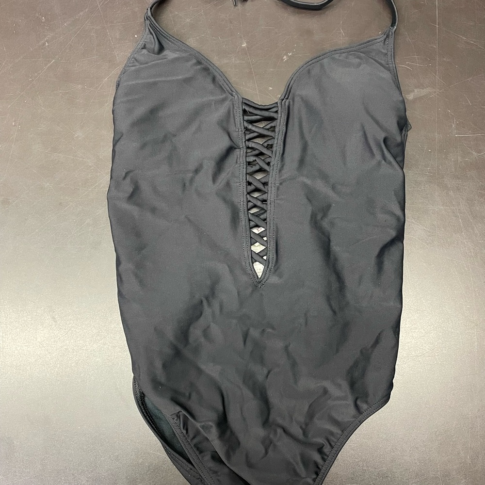 Hollister Black One-Piece Swimsuit with Lace up Front - XS